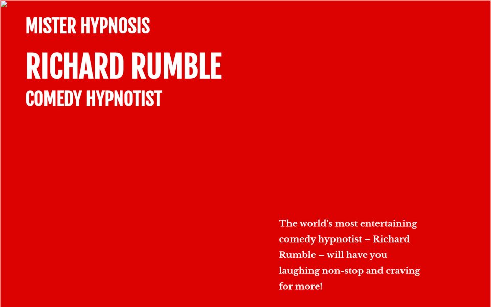 Old Mister Hypnosis homepage: flat red page with the name in large type and a broken image